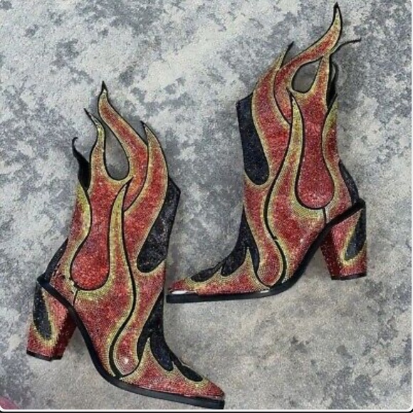 Dolls Kill Shoes - Club Exx Dolls Kill Rhinestone Fire ‘SHERIFF SHINE’ Cowboy Boots NEW 10/9
